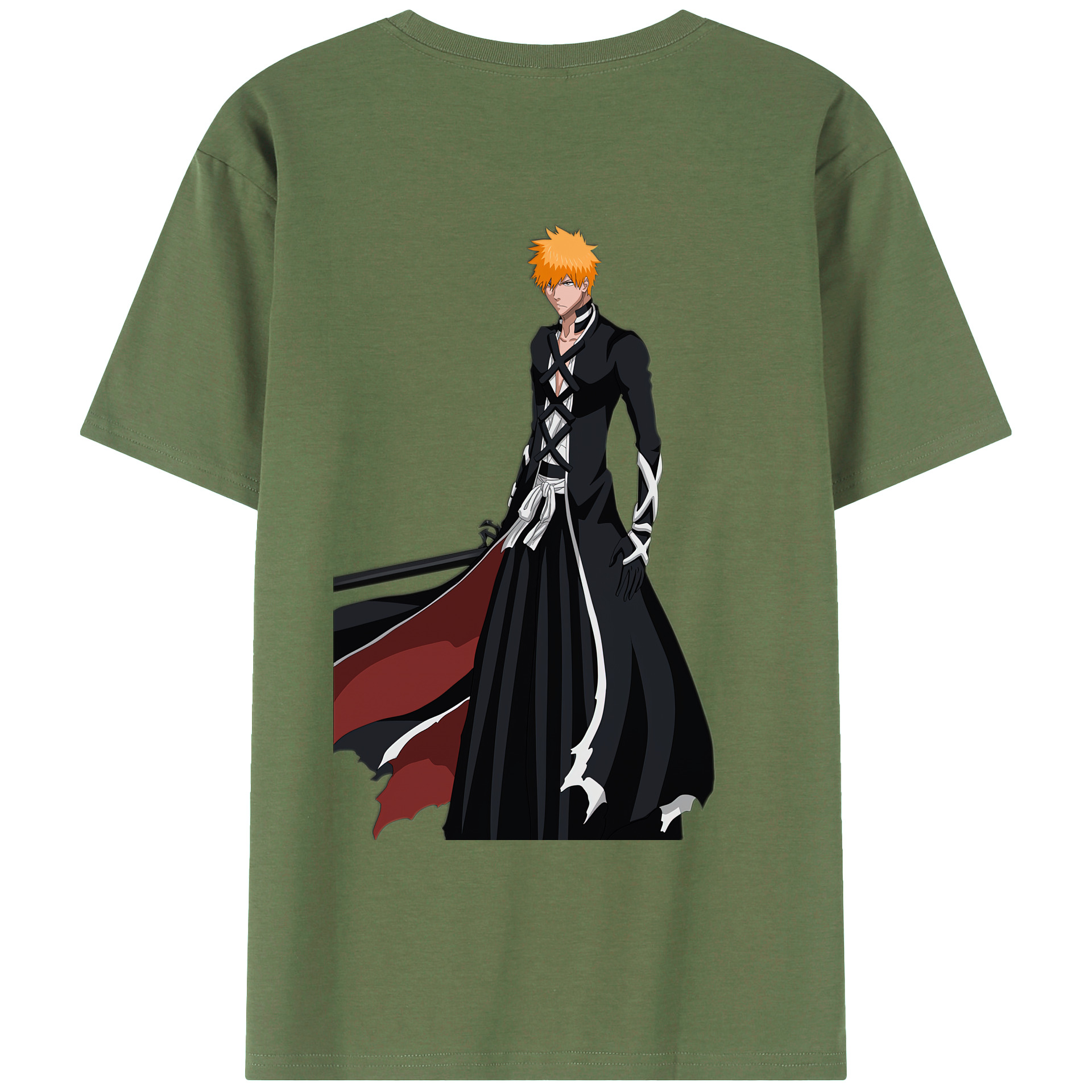 （画像用） ブリーチ 黒崎一護（くろさき いちご）BLEACH Kurosaki Ichigo 綿100％ メンズ半袖Tシャツ（バックプリント） 通気性